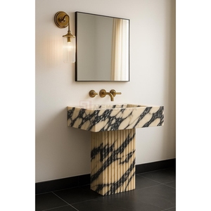 Newstar personalizzabile in marmo Cecilia <span class=keywords><strong>bagno</strong></span> vanità ampio piano di lavoro <span class=keywords><strong>lavabo</strong></span> Calacatta Viola marmo Freestanding <span class=keywords><strong>bagno</strong></span> lavandino - Product Image 1