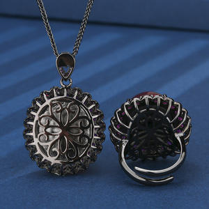 फॉल/शीतकालीन लक्जरी फैशन गहने नए 18*20 सिम्युलेटेड ब्लू स्पिनल रेड कॉर्ंडम और ब्लैक गन प्लेटेड गहने - Product Image 4