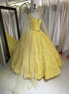 Nouvelles robes de soirée courtes jaunes à fleurs, robes de bal Quinceanera pour jeunes filles, robes Quinceanera - Product Image 4