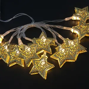 Biumart Draad String Art Led Licht Decor Met Holle Out Grote Gouden Ster Metalen Ornamenten 3aa Gordijn Kerst Decoratie Verlichting