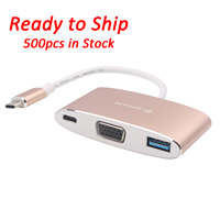 Adaptador USB C a VGA, Hub DE USB-C multipuerto con tipo C, PD, carga rápida de 60W y USB 3,0 para USB-C, portátil, tableta, teléfono inteligente