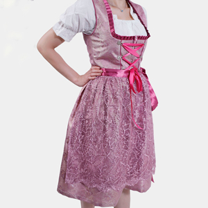 Rosa Traditionelles Dirndl-Kleid mit V-Ausschnitt, Puffärmeln, Schnürung am Oberteil, ausgestelltem Rock, Karo-/Blumenmuster, umweltfreundlich für Festivals - Product Image 4