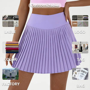 بيع بالجملة تنورة اليوغا عالية الخصر مطوي مع جيوب النساء طبقات مزدوجة 2 في 1 لون خالص ملابس تنس الجولف - Product Image 6