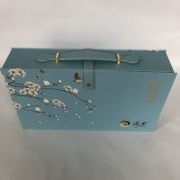 Boîtes cadeaux en carton de type valise en matériau recyclé avec poignée, laminage mat et impression en relief pour utilisation avec la fourrure
