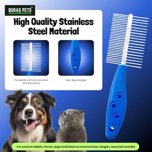 Peigne de toilettage double face pour chats et chiens, en acier inoxydable, à double denture, pour éliminer les poils lâches, les nœuds et les emmêlements - Product Image 2