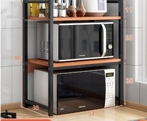 Precio al por mayor, estante de lujo para horno microondas, soporte de cocina desmontable, soporte para olla arrocera de <span class=keywords><strong>2</strong></span> capas, estante para cubiertos de especias negras - Product Image 2