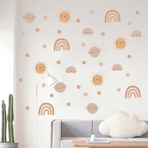 Pegatinas de pared con diseño de arcoíris, <span class=keywords><strong>sol</strong></span> <span class=keywords><strong>y</strong></span> estrellas, estilo ecléctico, autoadhesivas de PVC, removibles, reutilizables, arte de pared para habitación de niños, sala de estar - Product Image 1