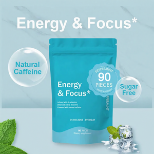 ยาเม็ดแอล-ธีอะนีนผสมคาเฟอีน OEM สำหรับเพิ่มพลังงานและสมาธิ รสไอซ์เปปเปอร์มินต์ แบบเม็ดอม สำหรับคนทานมังสวิรัติ อาหารเสริมเพิ่มความสดชื่นสมองสำหรับการออกกำลังกายและการเรียน - Product Image 5