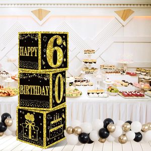 Cajas de Decoración para Cumpleaños Número 60 para Hombres y Mujeres, Cajas de Globos Negras y Doradas para Celebrar el 60.º Cumpleaños, Artículos para Fiestas, Decoración de Cajas de Cartón - Product Image 4