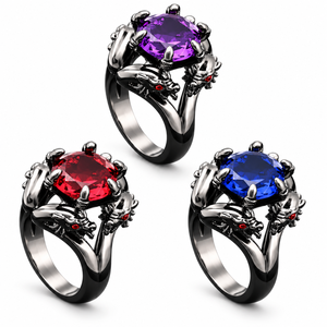 Anello con Testa di Drago per Uomo e Donna, Tono Oro Nero, Gioiello Gotico da Dito - Product Image 1
