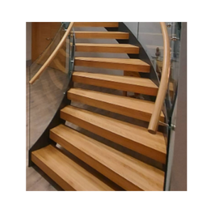 <span class=keywords><strong>Escalier</strong></span> courbé avec marches en noyer massif et balustrade en verre, pour intérieur de villa de luxe - Product Image 5