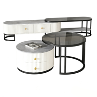 Ensemble de tables basses modernes en pierre de luxe léger avec cadre en bois, design combiné décoratif pour salon