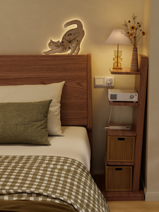 Bibliothèque en bois massif, style moderne et luxueux, table de chevet, étagère de rangement multi-niveaux, rangement vertical <span class=keywords><strong>invisible</strong></span>, chambre à coucher, maison, petit appartement SJ025 - Product Image 1