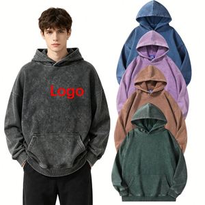Sweat-shirts à capuche personnalisés délavés à l'acide pour hommes, style vintage oversize, avec logo OEM, en coton, streetwear - Product Image 1