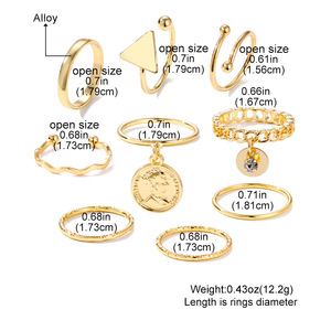 Ensemble de 9 bagues de style royal avec diamants, feuilles de cristal, cœur, papillon, vague, étoile, serpent, perle - Product Image 6