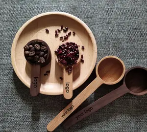 挽いた豆またはティーミキシングスターラーキッチンツール用の木製コーヒースプーンブナウォールナットコーヒースクープ測定