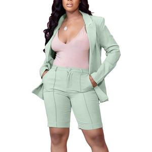 女性用アンサンブルブレザージャケットカジュアルビジネスオフィススーツレディース2ピースプラスサイズブレザー - Product Image 3