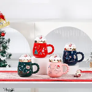 Southeast Asia Cute Mold Disposable Ceramic Mug With Lid Scoon Christmas Cup Gift Set