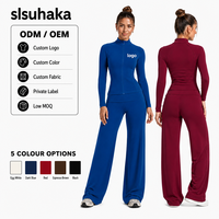 Ensemble de yoga pour femmes : Veste zippée, pantalon large taille haute, col montant, séchage rapide, pour la course et le fitness, vente en gros, personnalisation de logo