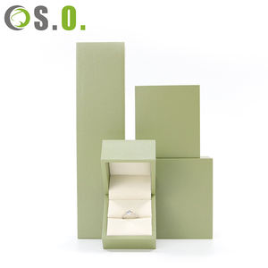 Custom Logo Green Paper PU Leather Packaging <b>Box</b> Modern Square Style for Velvet Jewellery Necklace Gift Pendant <b>Ring</b> Bracelet - Product Image 6
