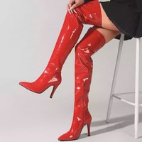 Bottes hautes pour femmes, style stripteaseuse, à talons aiguilles, sexy, à bout pointu, rouges, d'été, pour club, soirée, danse jazz, grandes tailles 40-45