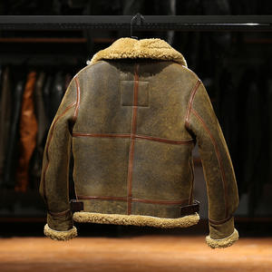 Blouson aviateur en fourrure pour homme, une pièce, petites ailes, long, décontracté, col à revers, en cuir, fermeture éclair, hiver, teinté - Product Image 6