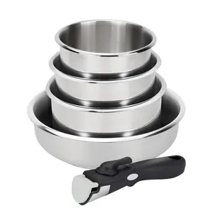 5 cái Cookware sets nồi thép không gỉ Frypan đa Granite Frypan Pan với có thể tháo rời xử lý