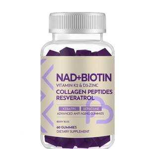 Gomitas de Biotina NAD+ de Marca Privada OEM, <span class=keywords><strong>Suplemento</strong></span> Antienvejecimiento con Resveratrol, Colágeno, Vitamina D3 <span class=keywords><strong>y</strong></span> K2 <span class=keywords><strong>para</strong></span> el <span class=keywords><strong>Cabello</strong></span>, la <span class=keywords><strong>Piel</strong></span> <span class=keywords><strong>y</strong></span> las <span class=keywords><strong>Uñas</strong></span> - Product Image 1