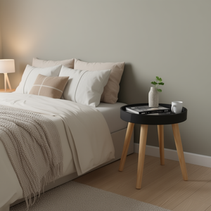 Black Engineered Wood <b>Round</b> Side <b>Table</b> <b>Small</b> Nightstand Modern Minimalist Design Bedroom Furniture Home Use - Product Image 2
