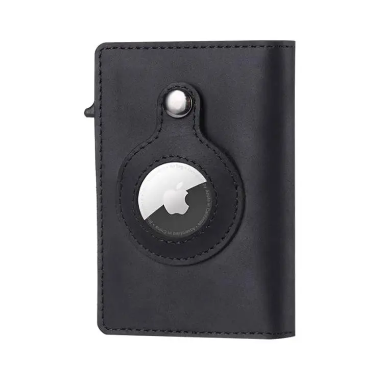 New side pushing pop up Airtag Wallet Real Leather Air Tag Card holder Wallet Anti-Theft Men case Wallet