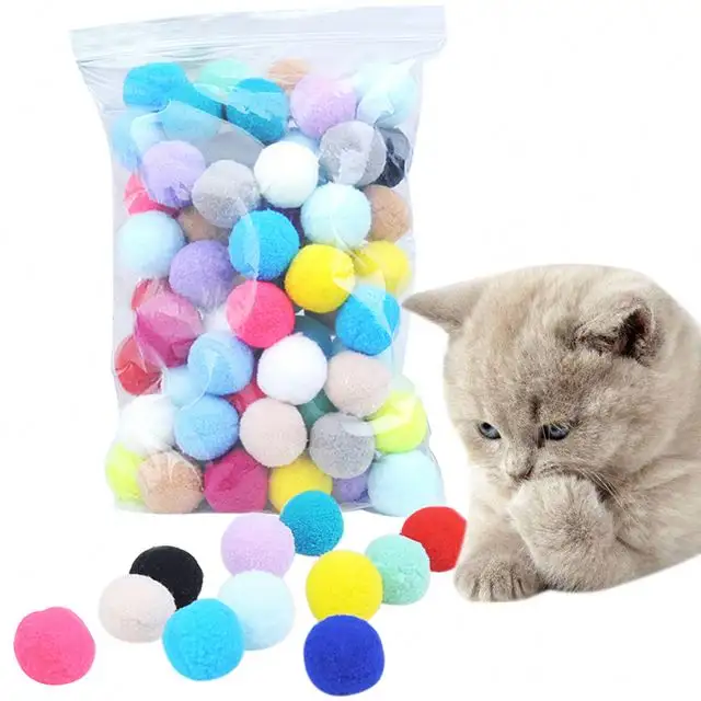 pet products 2023 Cute Funny Cat Toys Stretch Plush Ball 0.98in Ball Creative Colorful Interactive Cat Pom Pom Cat Chew Toy