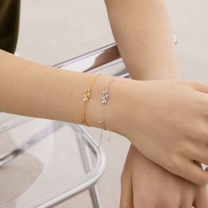 Bracelets Dylam au design délicat, plaqués or 18 carats avec revêtement électrolytique, chaîne à maillons, pendentif fleur en zircone 5A, haute joaillerie - Product Image 2
