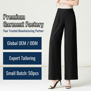<span class=keywords><strong>Pantaloni</strong></span> in <span class=keywords><strong>Lino</strong></span> da Donna a Vita Alta, Gamba Larga con Doppio Bottone, Stile Casual da Ufficio Personalizzabile - Product Image 1