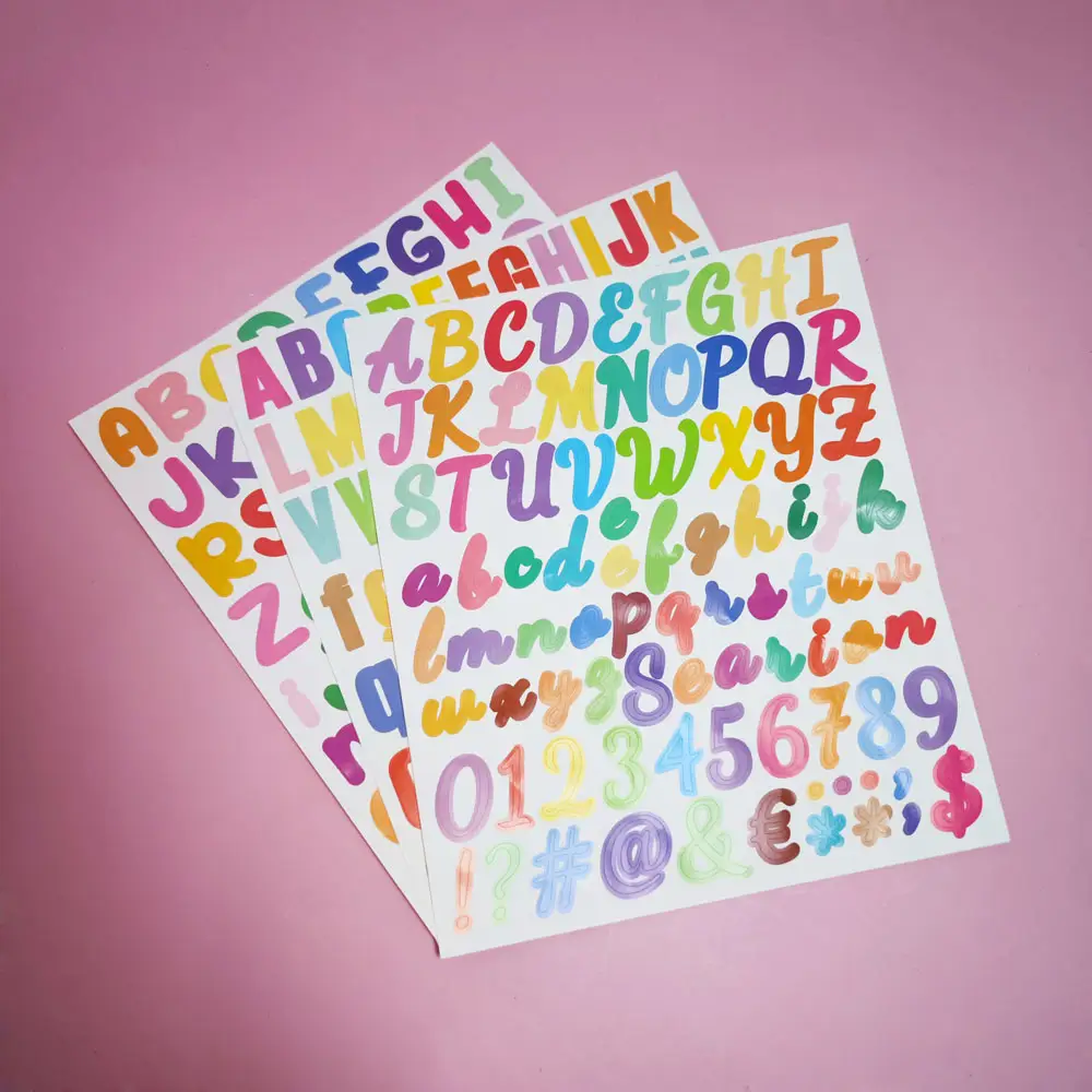 GF Custom Printing Colored Vinyl Letter Stickers DIY Scrapbook Planner Decor Alphabet Number Decorative Stickers