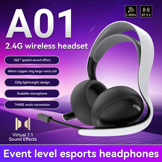 New Model High Quality Wired 2.4G Wireless Three Mock Connection Gaming Headphones Stretched Microphone 320g Lightweight A01
