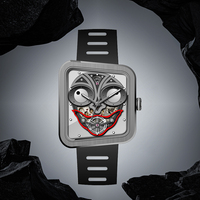 Montre mécanique squelette crâne extraterrestre, boîtier polygone irrégulier, design conceptuel unique, tendance mode, montre-bracelet automatique crâne étrange