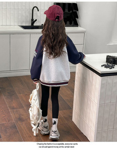 Chaqueta de Béisbol Informal para Niñas, Transpirable, de Poliéster/Algodón, con Estampado de Dibujos Animados, Cierre de Botones, para <span class=keywords><strong>Adolescentes</strong></span>, Primavera/Otoño - Product Image 2