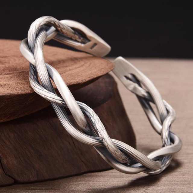 High Quality Vintage Classic Handmade Thai Silver Three-Strand Twisted Cuff Chain Bracelet Fashionable Chain Link Bracelets