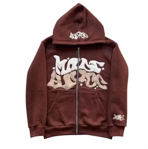 Sudadera con Capucha de Alta Calidad, Cierre Completo, Estampado 3D, Tejido Personalizado, 100% Algodón Poliéster, Impresión Puff Negra, para Hombre - Product Image 5