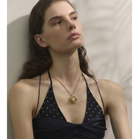 JINYOU 3164 accessoires de mode zircon cubique plaqué or chaîne Rose fleur en acier inoxydable pendentif collier