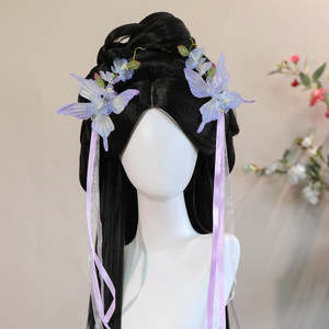 2026 Estilo Hanfu Original Hecho a Mano en Seda Morada, Versátil y Fresco, con Pinza para el Cabello con Lazo de Mariposa y Adorno Perforado para el Cabello - Product Image 1