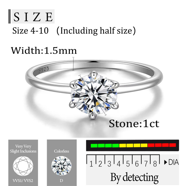 OAHLAN Stylish Real 1ct Moissanite Engagement Rings for Women S925 Sterling Silver Wedding Bands Jewelry With Certificate