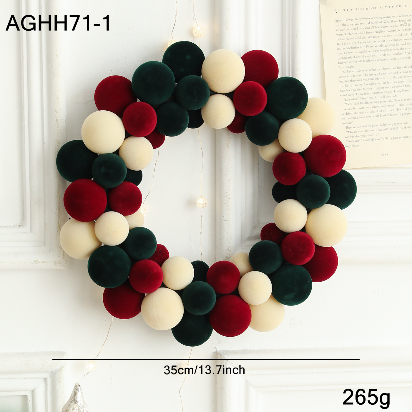 35CM red green white floral wreath