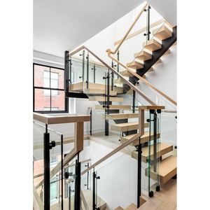 Rampe d'escalier en verre Georgia avec main courante en <span class=keywords><strong>bois</strong></span> <span class=keywords><strong>Balustrade</strong></span> intérieure en verre de sécurité au design moderne <span class=keywords><strong>pour</strong></span> escaliers - Product Image 1