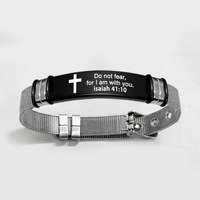 Bracelet de prière chrétien en gros avec inscription biblique Matthieu 28:20, bracelet en acier inoxydable gravé avec un verset biblique