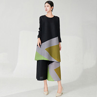 Set Pakaian Wanita Plus Size Miyake Fashion, Pleated Solid Ramah Lingkungan 100% Polyester, Model Longgar, Panjang Mata Kaki, Bordir Manik-manik