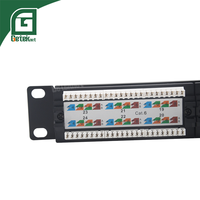 GETEKnet OEM ODM Rak Jaringan 19 Inci 1U POE 24-Port RJ45 Cat6 UTP Panel Patch 24-Port Feed Through dengan Tray Manajemen Kabel