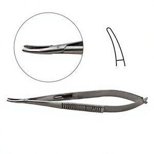 Porte-aiguille Castroviejo courbé 14 cm, micro-chirurgical, à poignée de verrouillage manuelle, en acier inoxydable, pointe fine, forceps certifié CE, garantie 5 ans - Product Image 1