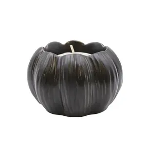 Custom handmade holiday Halloween Thanksgiving home decor small candle holder ceramic mini matte black pumpkin tealight holder