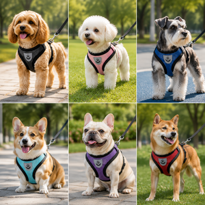 Harnais de poitrine et de dos réfléchissant, réglable et respirant en nylon Oxford pour chiens de petite et moyenne taille avec laisse rétractable - Product Image 6